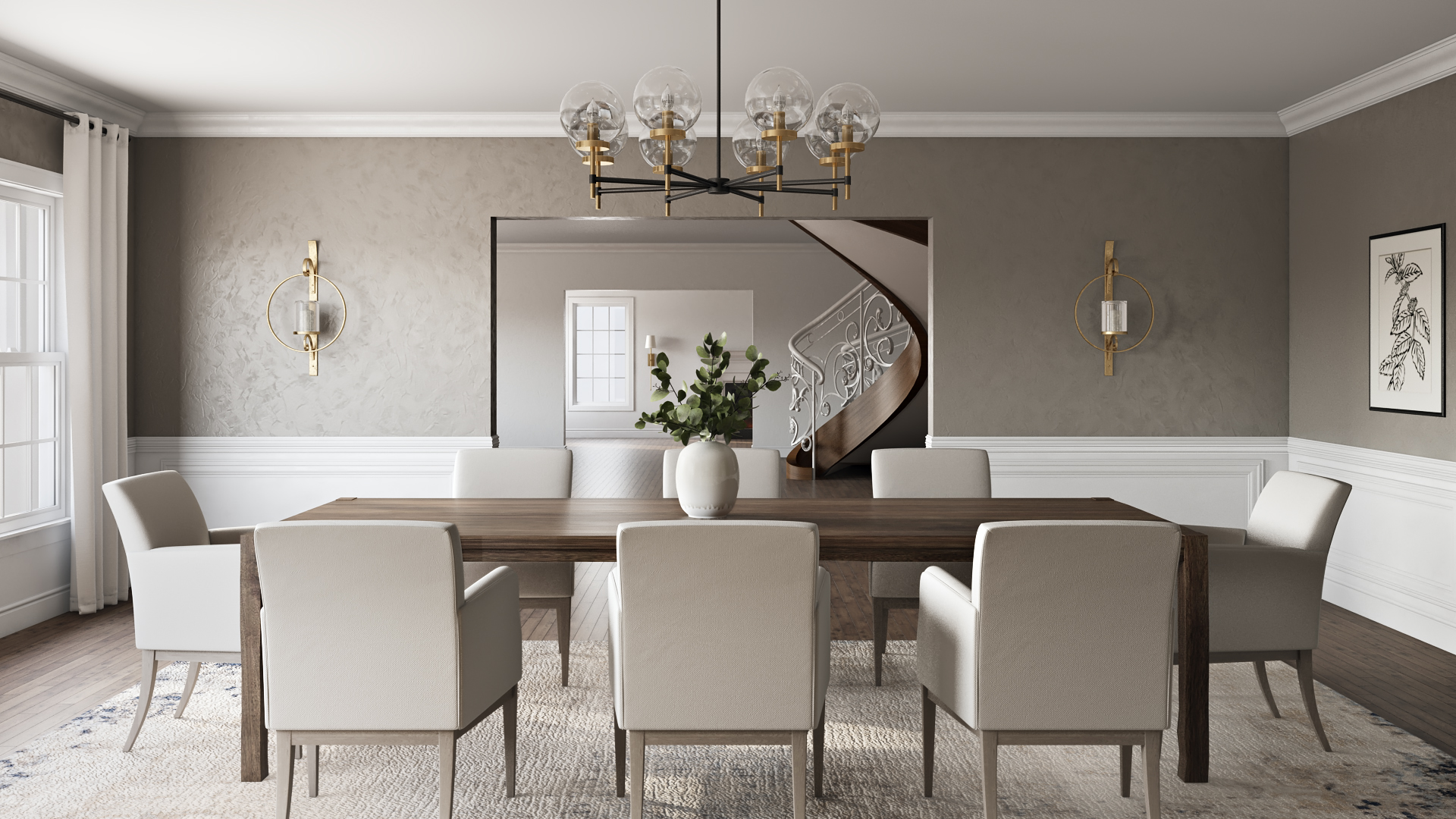 contemporary dining room large artwork