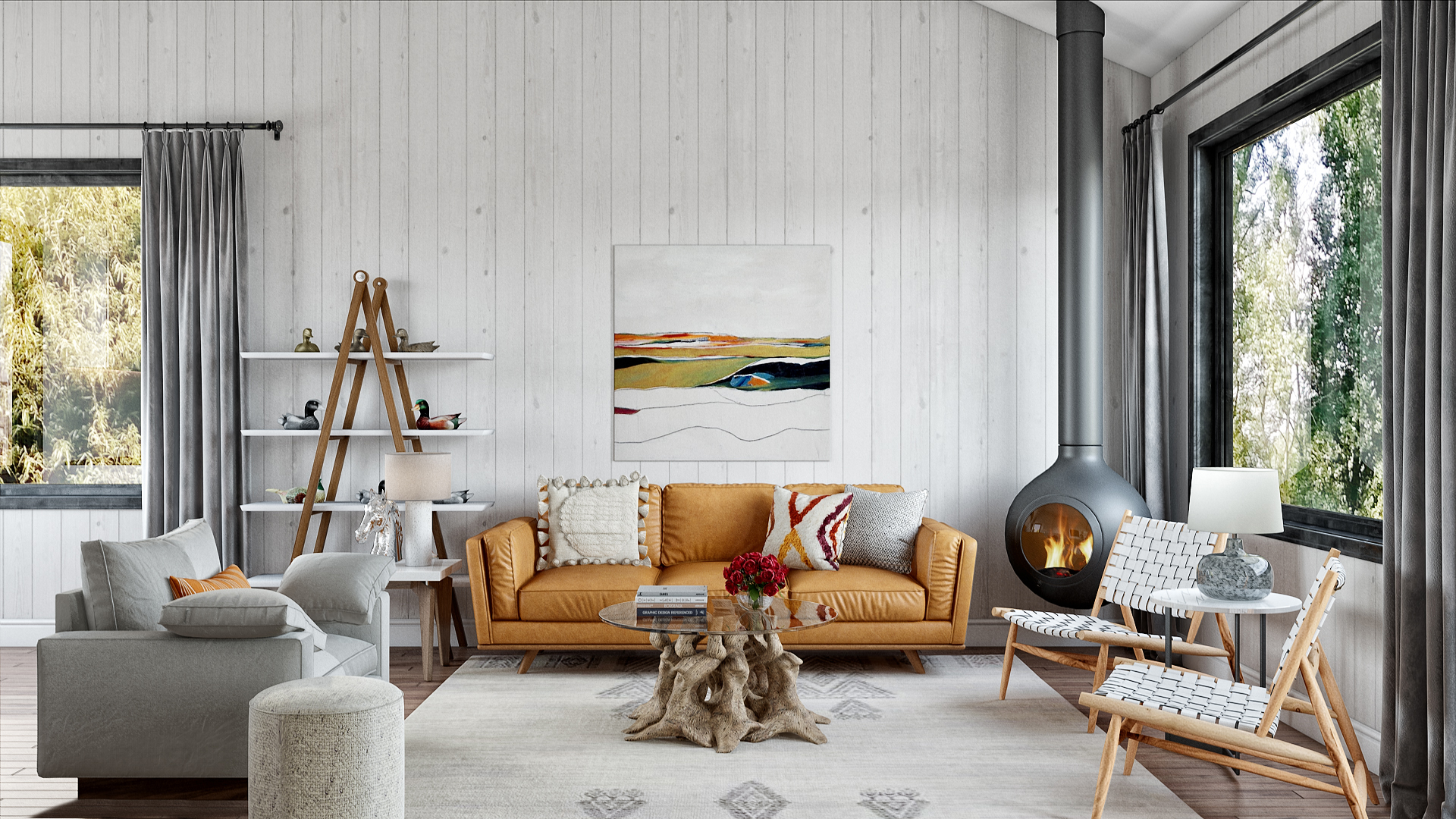 Industrial Farmhouse Living Room by Catherine Havenly