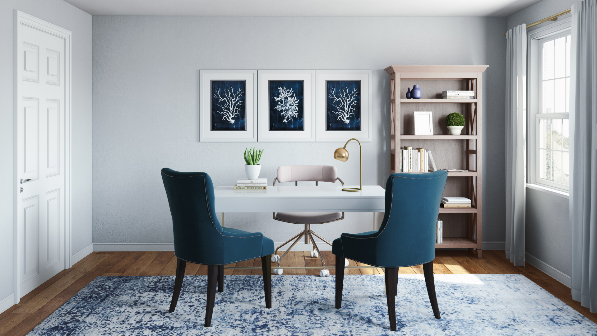 Classic, coastal, farmhouse office ideas by Libby | Havenly, image size:1920x1080