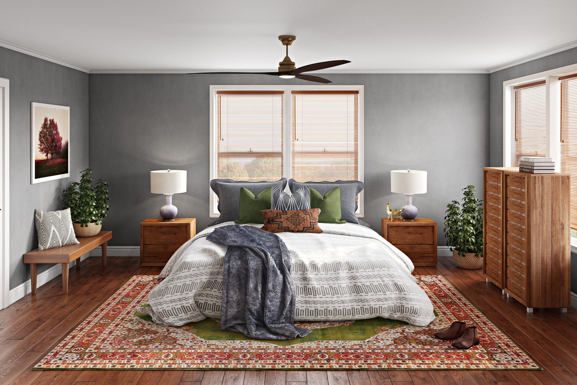 Midcentury Modern, bohemian vintage bedroom ideas by Monique | Havenly, image size:1920x1280