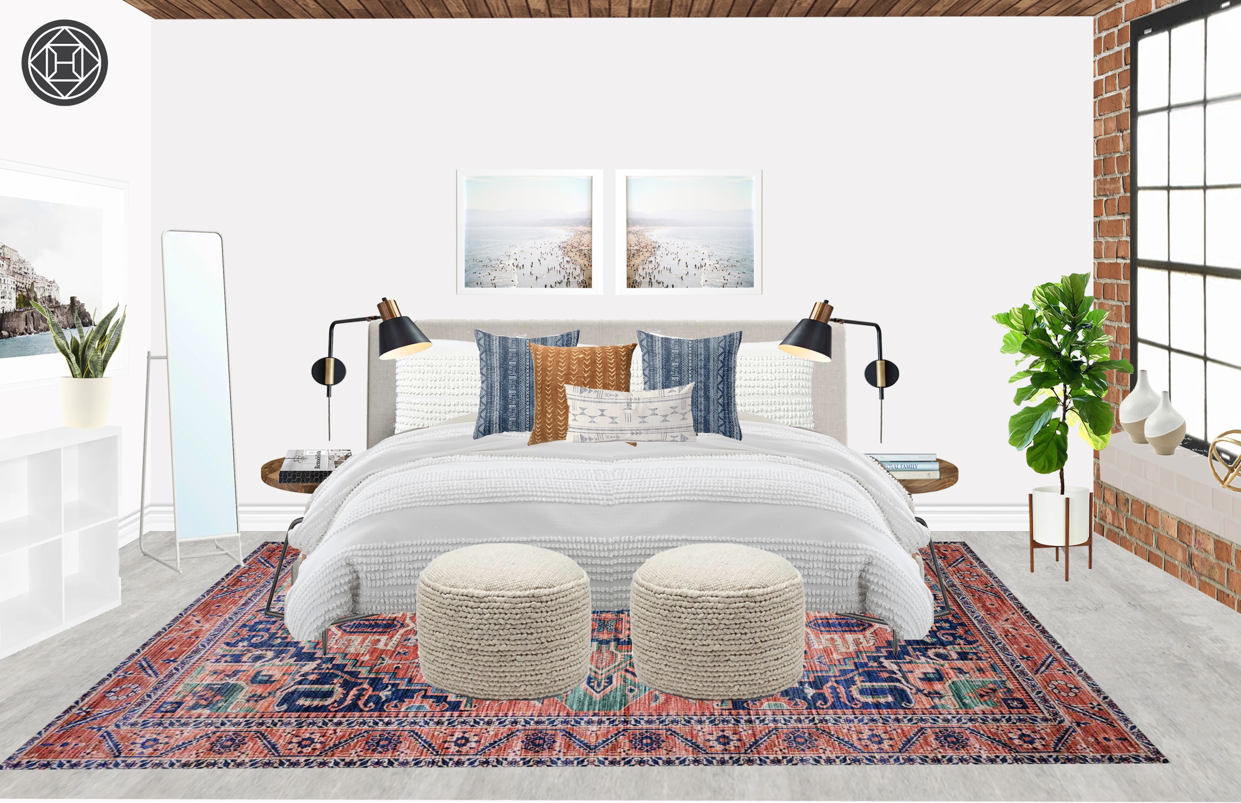 Contemporary Bohemian Midcentury Modern Bedroom Design By