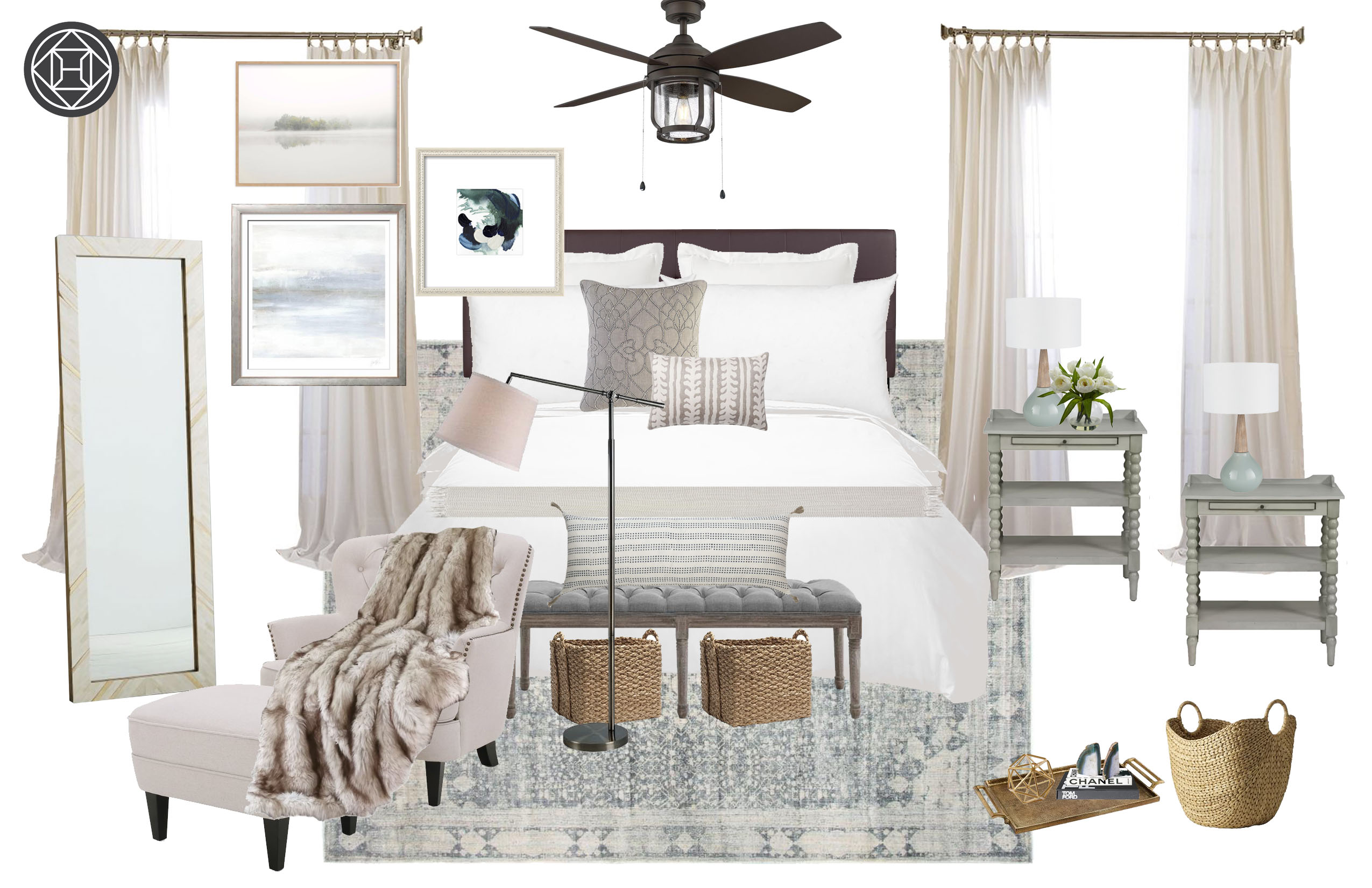 Classic, Coastal, Farmhouse Bedroom Design by Havenly Interior Designer