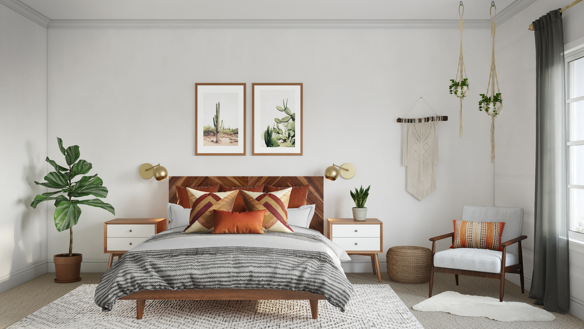Midcentury Modern, Southwest Inspired Bedroom Design by Britney Havenly