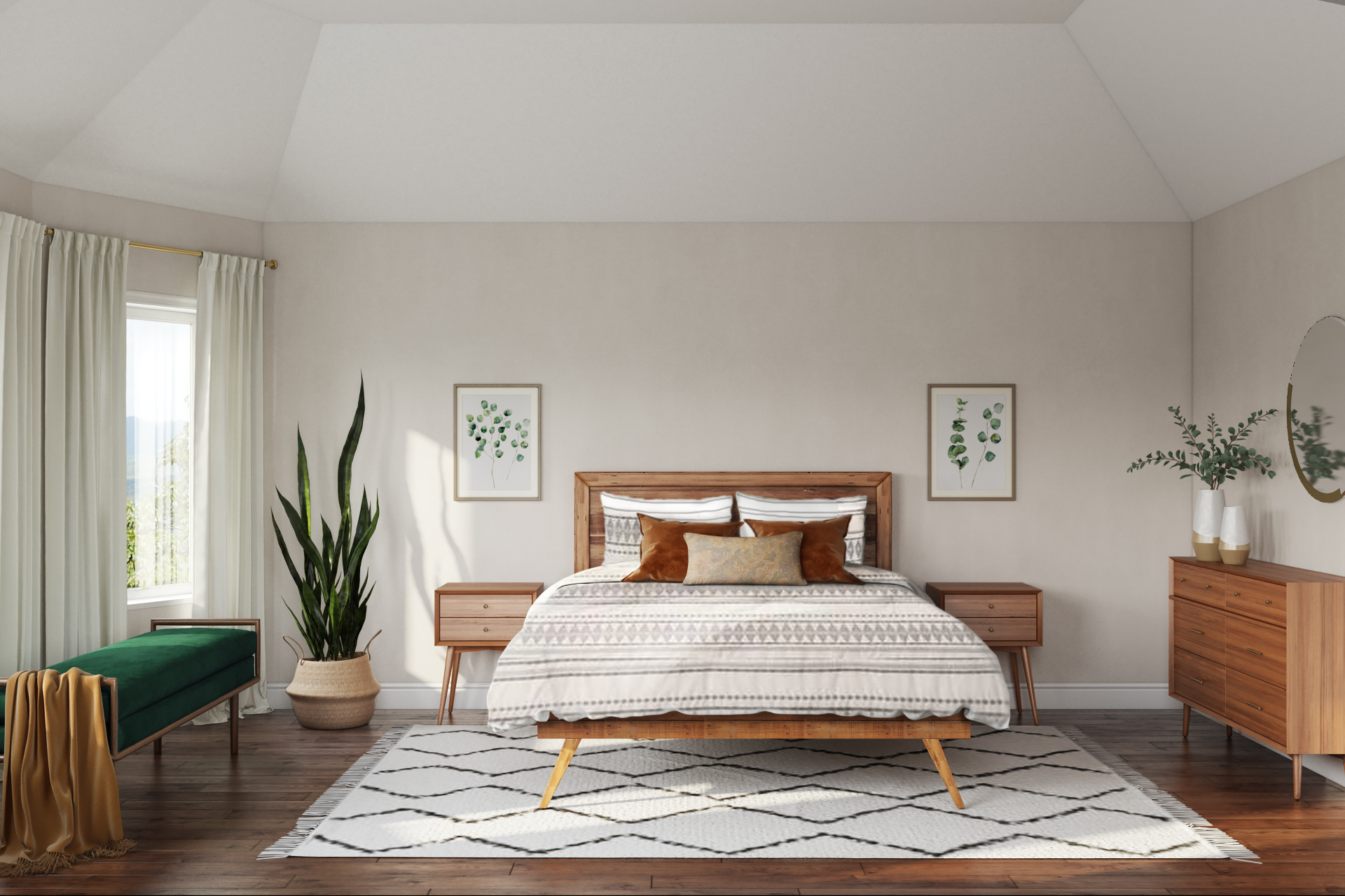 Midcentury Modern, Scandinavian Bedroom Design by Havenly Interior