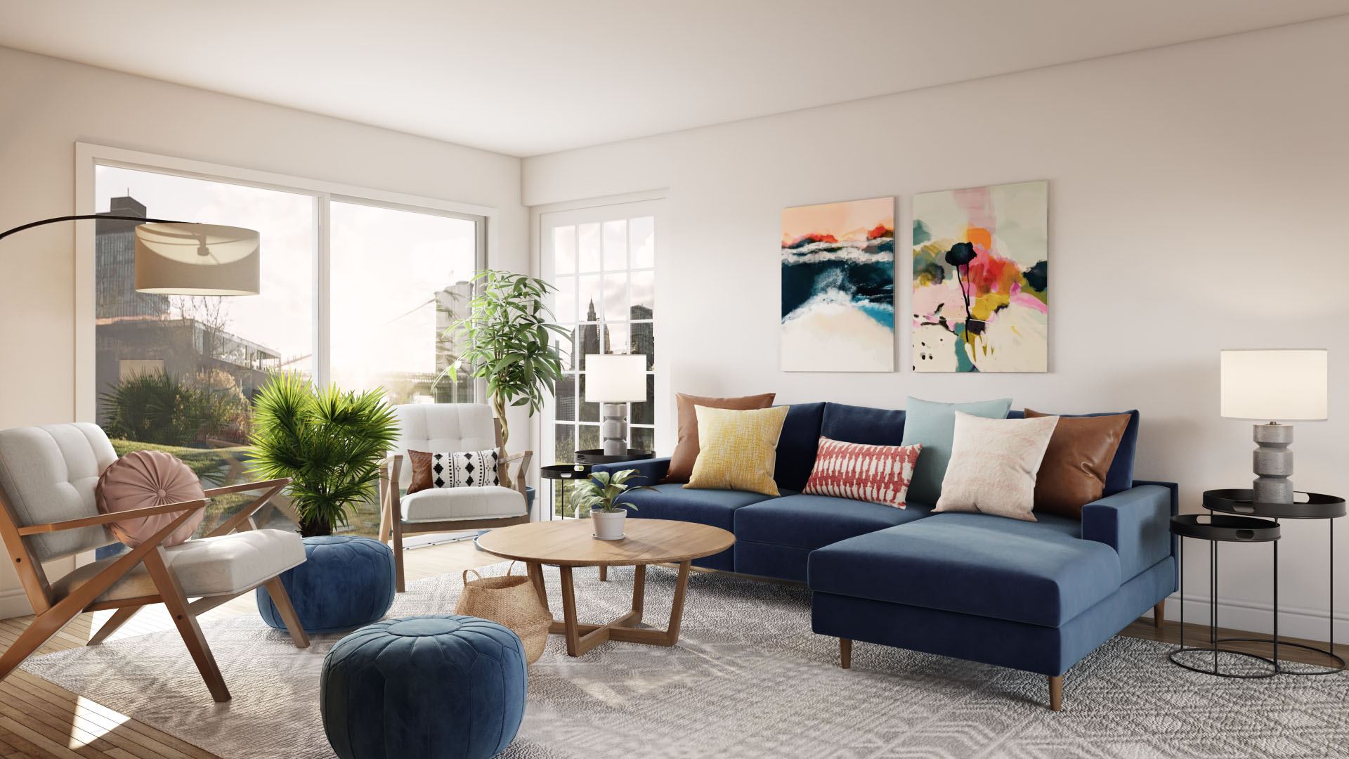 Midcentury Modern Living Room with Vibrant Design by Sydney | Havenly