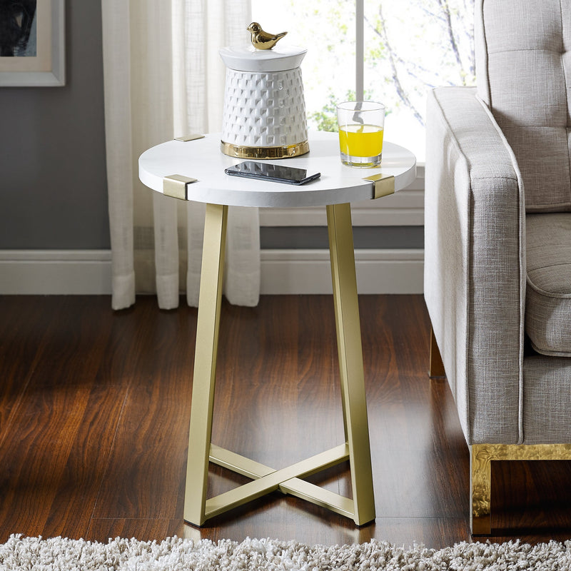 Faux Wrap Leg Modern Side Table - Faux White Marble/Gold - Walker ...