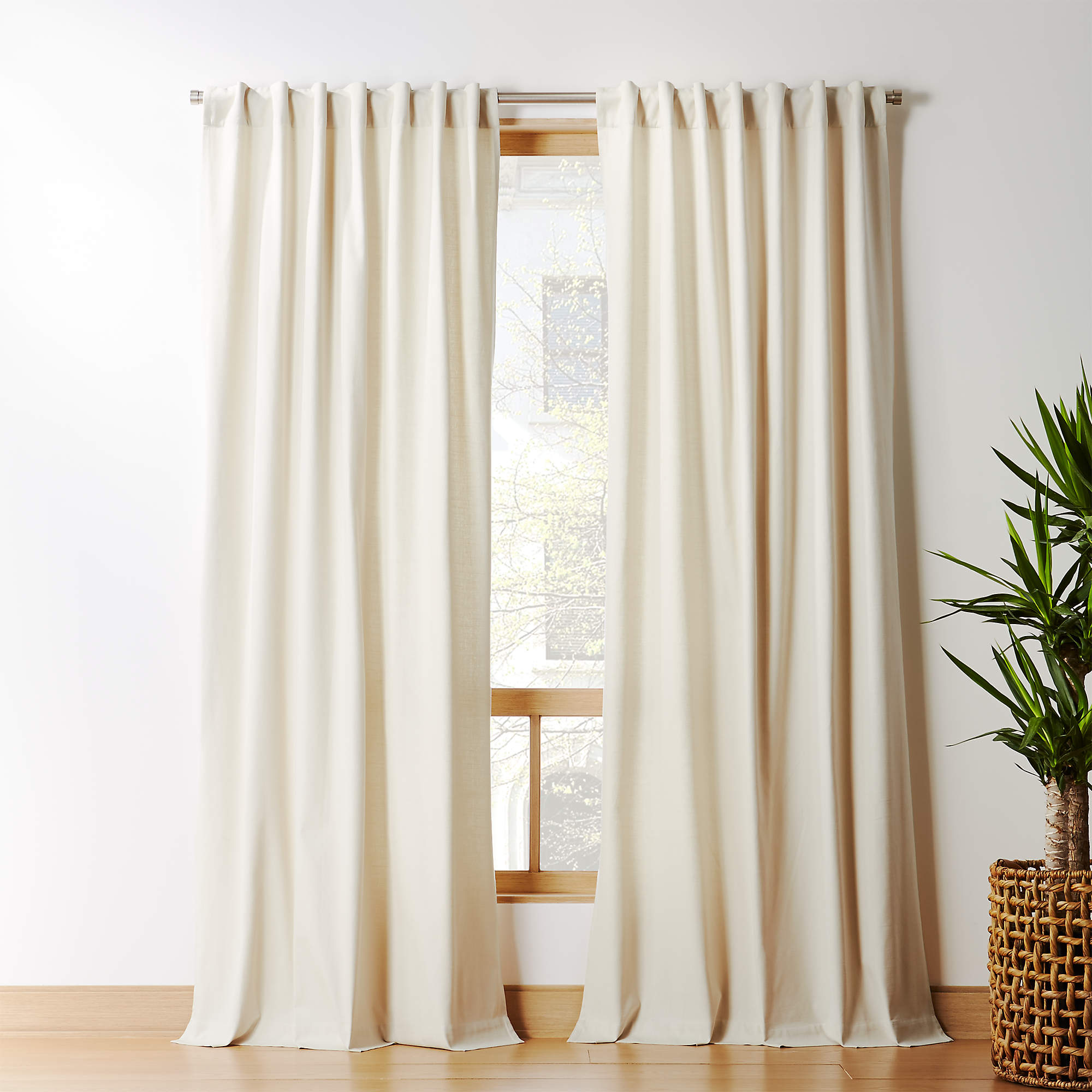 Basketweave Natural Tan Cotton Window Curtain Panel 48"x108" - CB2 | Havenly