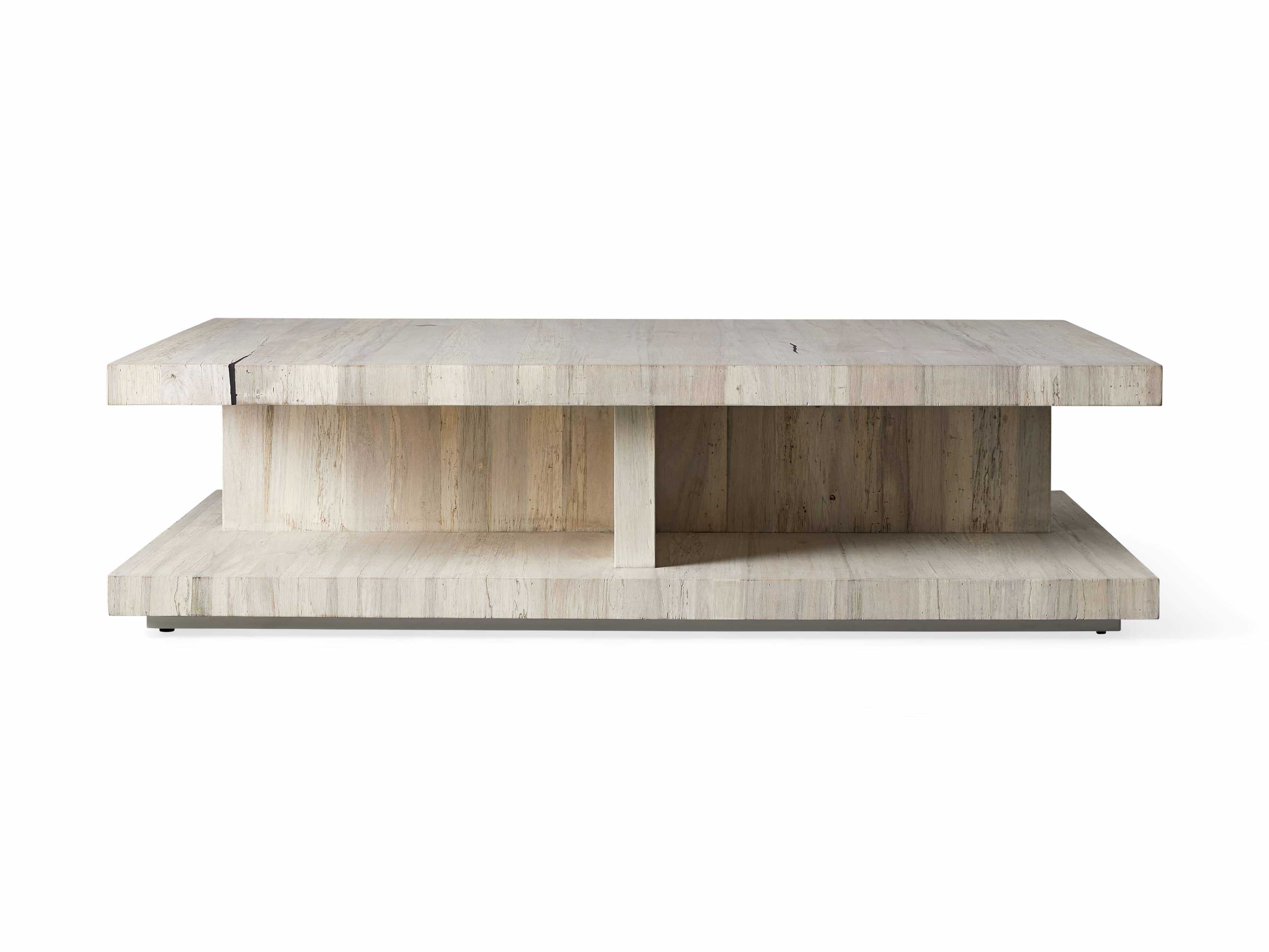 Leandro Coffee Table in Spalted Oak Wood 64" White Arhaus Havenly