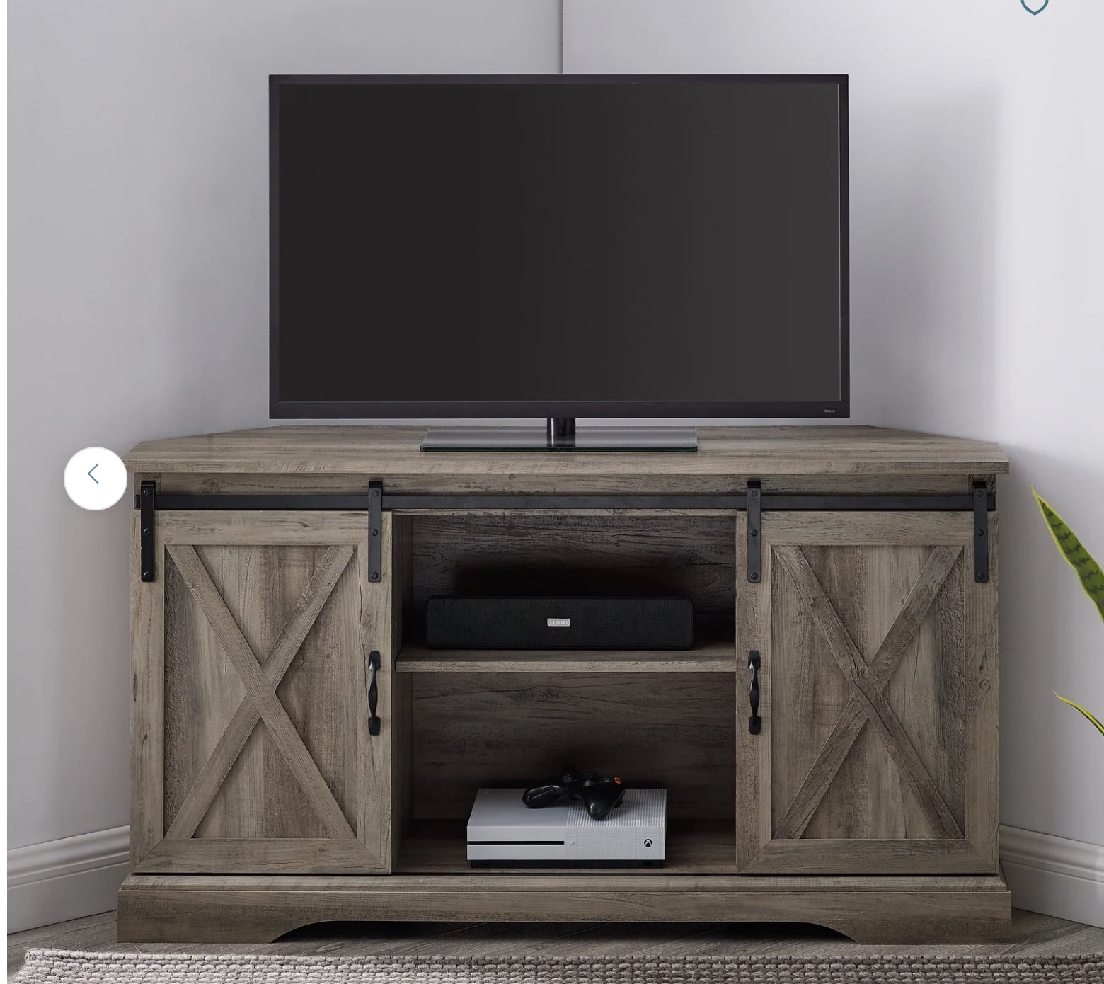 52" Sliding Barn Door Corner TV Stand Grey Wash Contour & Co. Havenly