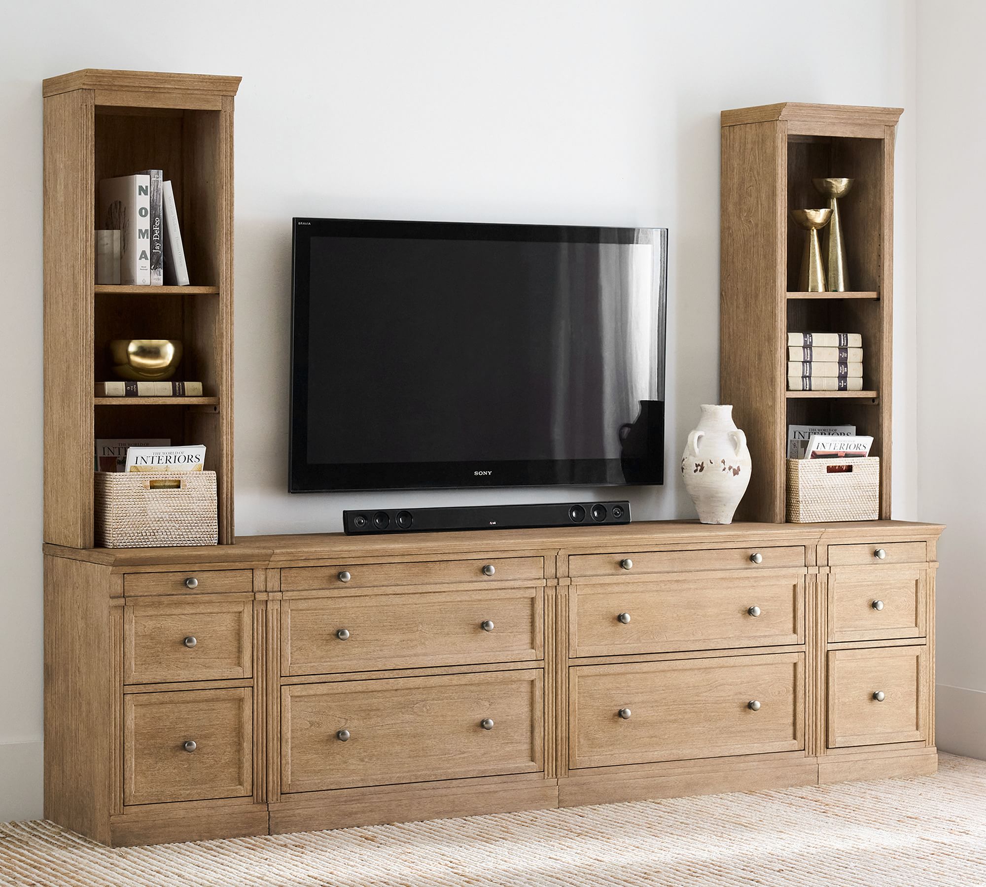 Livingston Bookcase Towers with Drawers, Seadrift Pottery Barn Havenly