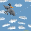 Strange bird with a top hat looking at the wake by somepencil