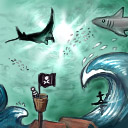 Underwater wave, manta ray, shark and pirate guy in observy thingy by elmo-lester