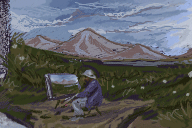 Claude Monet painting a landscape by dimeboy