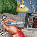 drawing with the wacom while a green sheep looks on. by dari