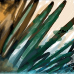 orange, cyan, green / skyhaze, waterpool, plant-thing by magneticm