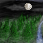 trees and moon with fog at night by hyperion