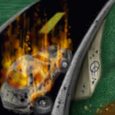 burning car on bridge by kemical