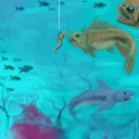 See the very small hook and worm? (Fishing with worms in the ocean.. pff) by gecko