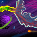 funky little space scene. with a nebula, n a planet, n a comet, n cool stuff like that. by oranje