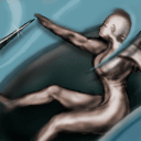 A naked sticker looking Cinderella touching the needle and trying to float on the air and being awere of the dark line on the top the same time blaaah by iamall