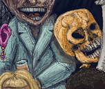 skeleton perusing the financial section by raganaga