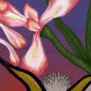 Deep in his heart, my gremlin Spike actually likes pretty flowers. by aquapixel