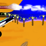 Sort of airplane taking off over a palmtree beach by takkie