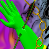 Chains and violence in dealt by a rubber gloved hand (our world) by PixelPolisher