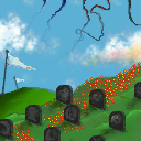 Graves in forth the distance of white flags. by italianize