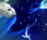 soft, glowing underwater scene.. with a long nosed fish. super triple blender friday. by gecko