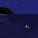 ship sails by island by night by Syclone