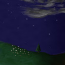 sheep on a hill at night with puffy clouds... by Syclone
