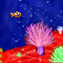 Anemones and a twee little clownfish by StrangeTikiGod