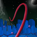 night, city, red, thingie, mountain, moon and others. by wirewolf