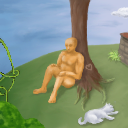 A man fall asleep under the tree (and his cat did so too! ) by Sub