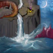 abracadabra waterfall, dragon tall, start with the water and turn it into ice, moonlight and the stars will soon be bright, ice and fire follow my desire, spirits of the devil,turn this world into darkness of evil. .. . . by heinzon