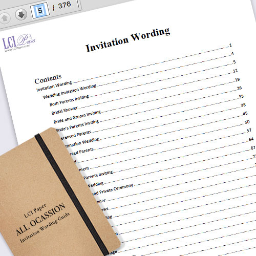 Use table of contents to navigate LCI Paper All Occasion Invitation Wording Guide. Link to download guide in post