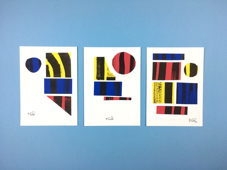 This is an image of three colorful abstract compositions