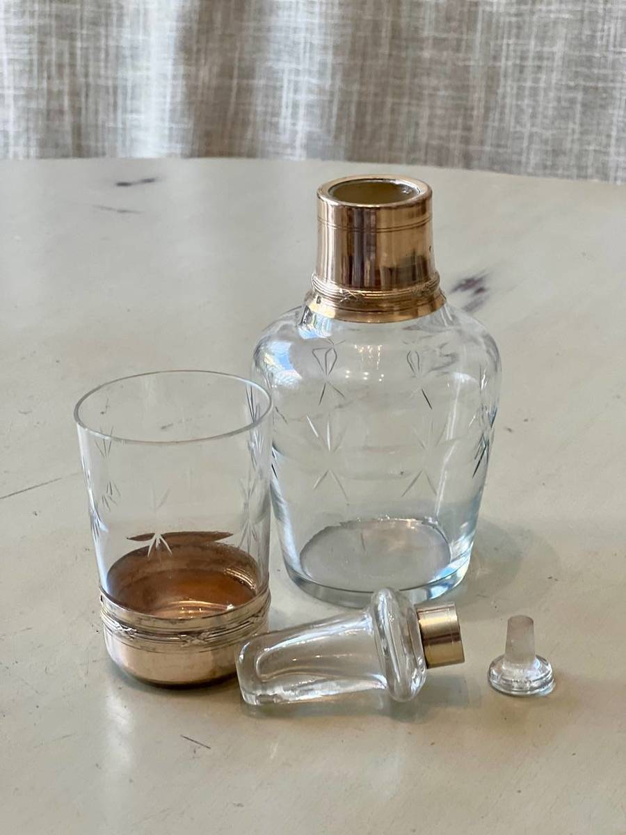 19th Century Crystal Cup with Silver-Plated Base and Medicine Holder