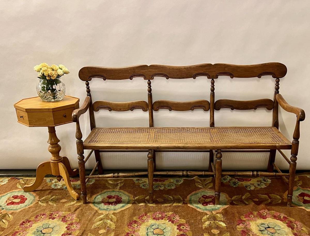 18th-Century Mallorcan Cane Bench