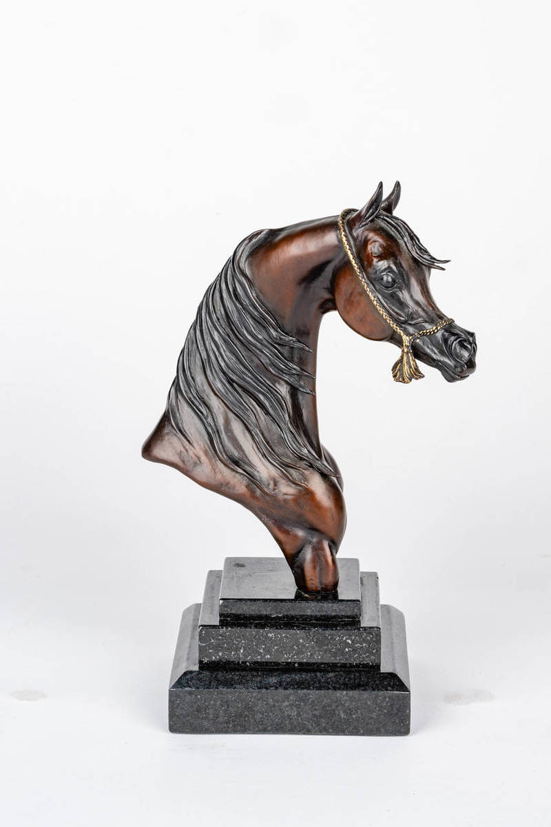Arabian Horse Bronze Bust on Marble