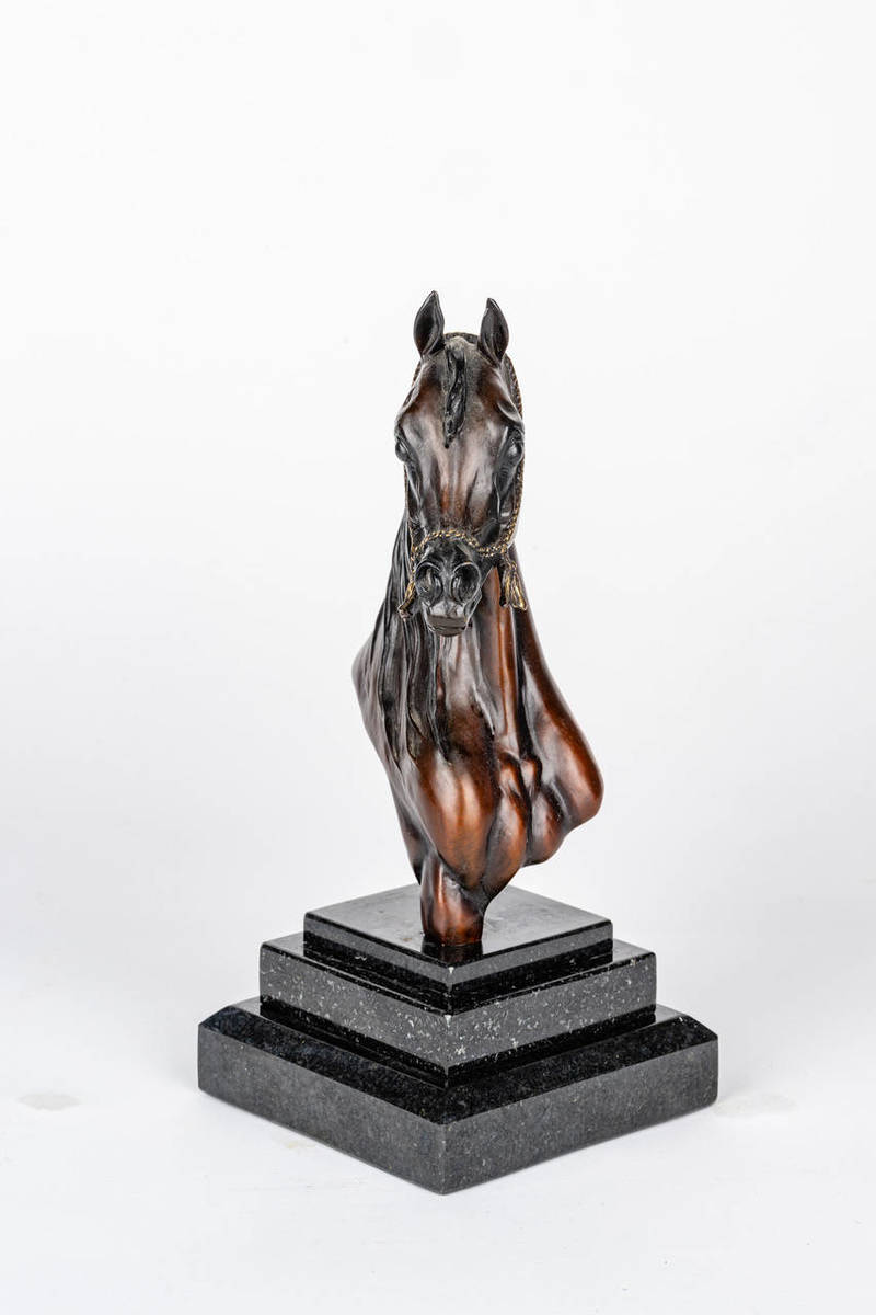 Arabian Horse Bronze Bust on Marble