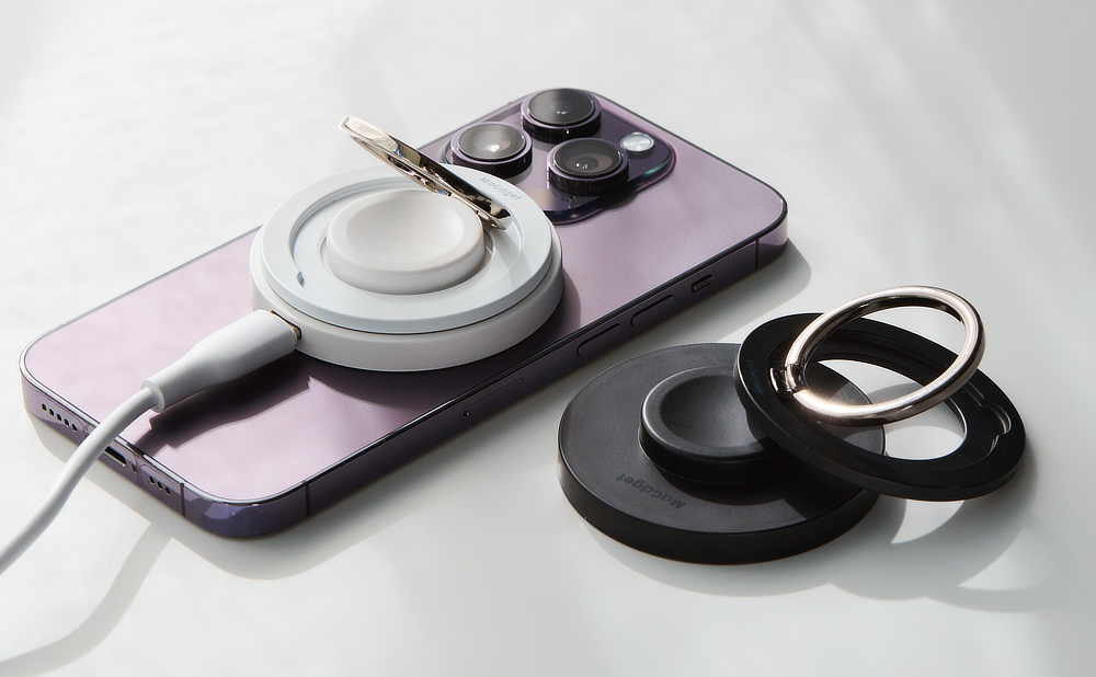 強い磁力でリング・スタンド・充電器が一体化|iPhone・Apple Watch・AirPodsのワイヤレス充電がひとつに!強い磁力でカンタン設置できる、MagSafe対応スマホリング充電器|MaGdget(マジェット)のチャージリング