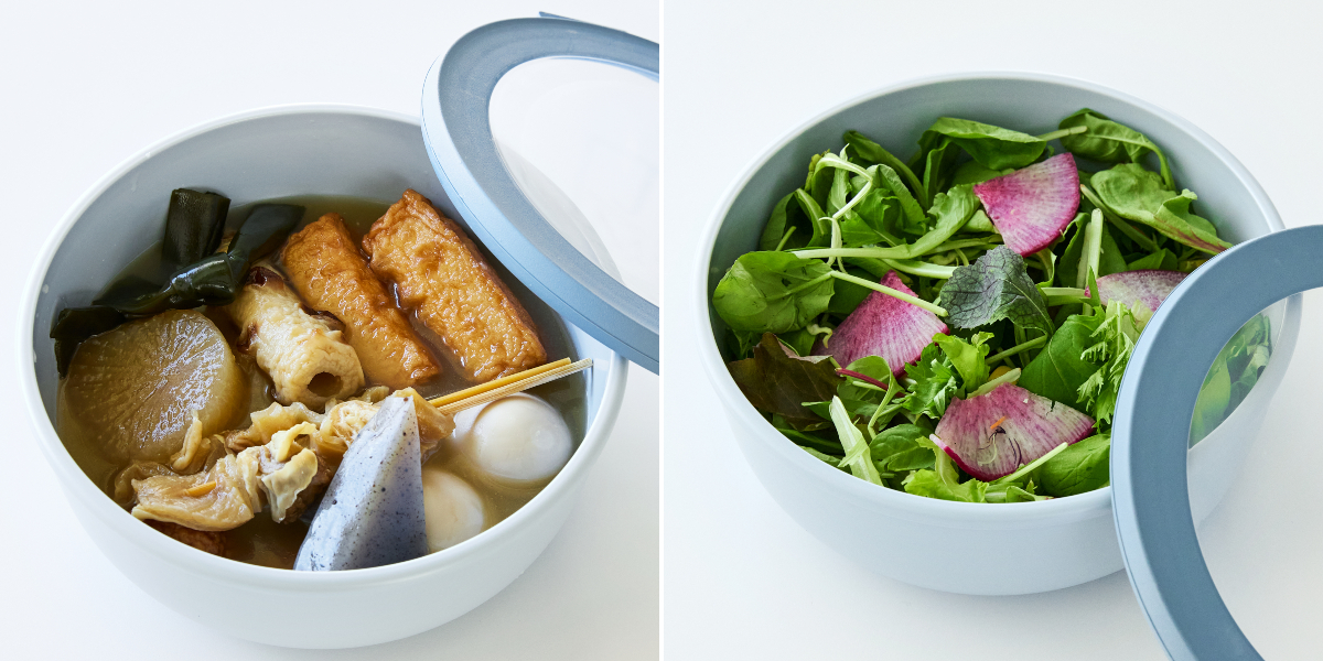 小さめのお弁当箱にもぴったり。横に倒しても汁漏れしない密閉性。スープも持ち運べるマルチ保存容器|CIRQULA(サーキュラ)