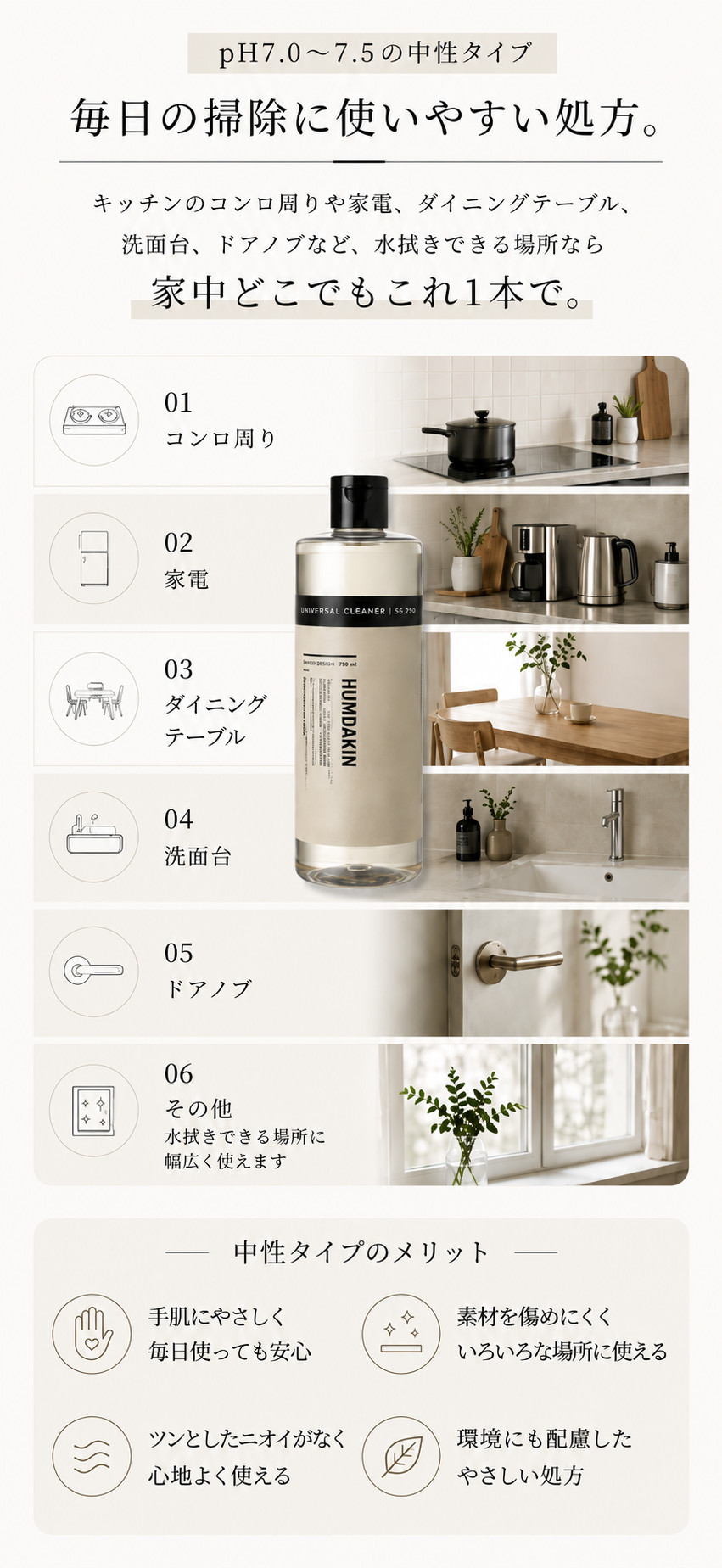 北欧の香りとボタニカル成分、肌にも優しいユニバーサルクリーナー(万能洗剤)|デンマーク生まれのHUMDAKIN(ハムダキン)