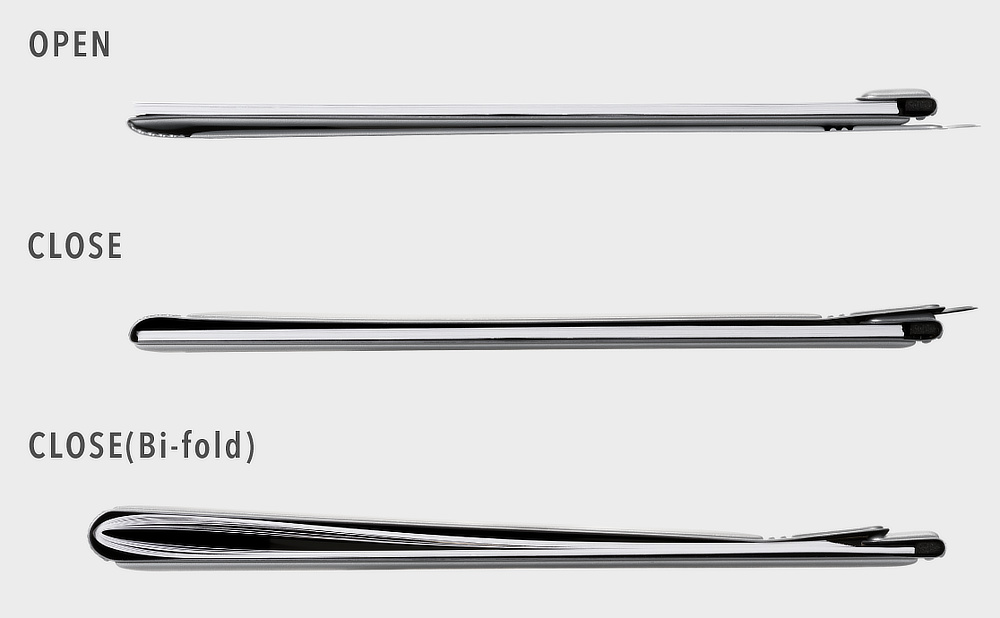 紙はしっかり留まるのに、2つ折り部分は、フンワリ折れるように、『ペーパージャケットflex』の背部分は、アジャスト構造になっているからです。|裏紙も、コピー用紙も、図面も、契約書も、なんでも挟むだけで、1冊のノートに。紙もペンも挟んで持ち歩けるから、どこでも書ける「クリップボード・ノート」|ペーパージャケットflex
