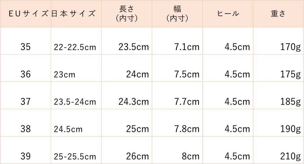 サイズ表｜全方位クッション、スニーカーより柔らかな「コンフォートパンプス」｜Piccadilly（ピカジリー）