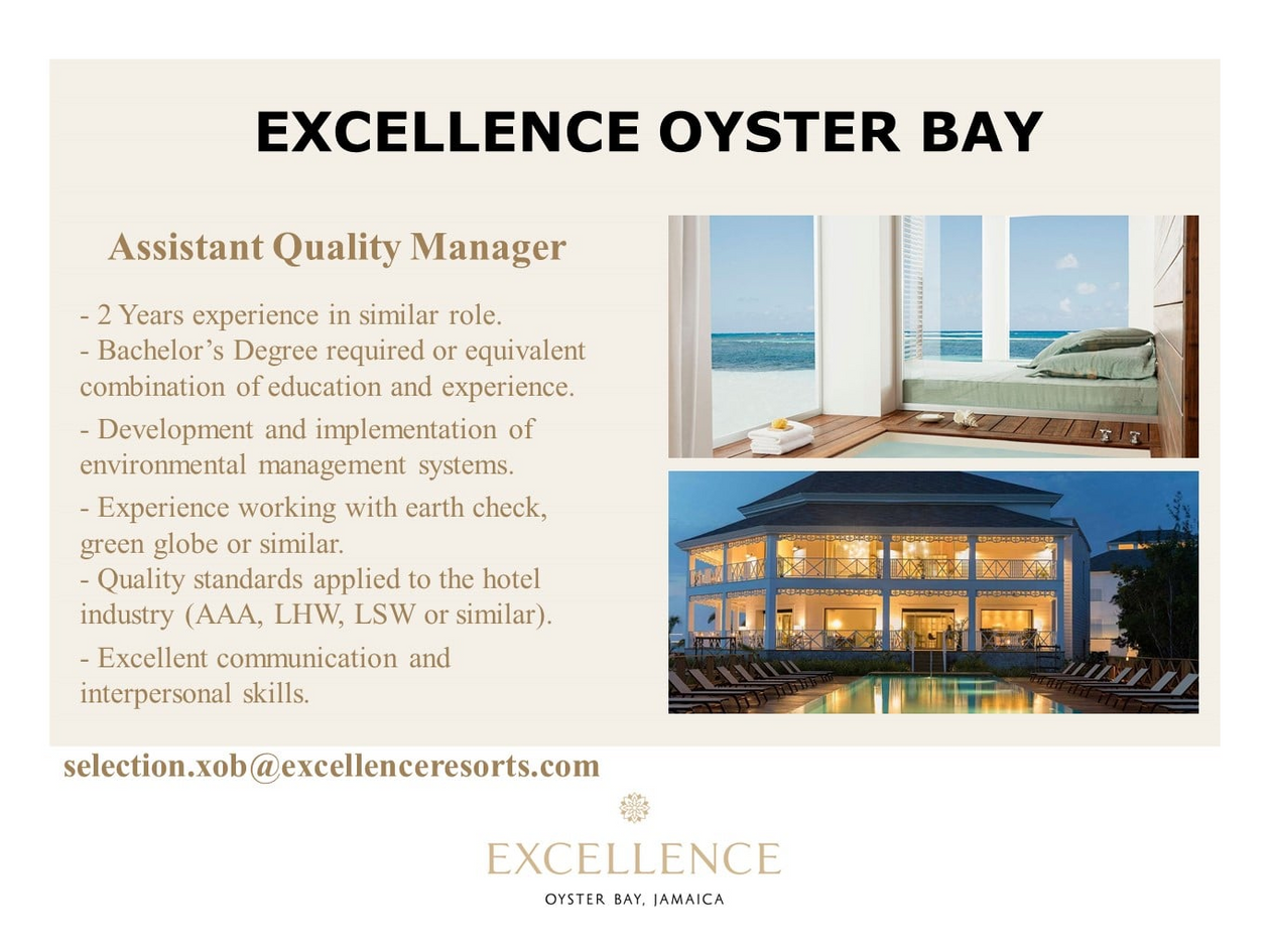 Excellence Oyster Bay Jobs Assistant Quality Manager Caribejob