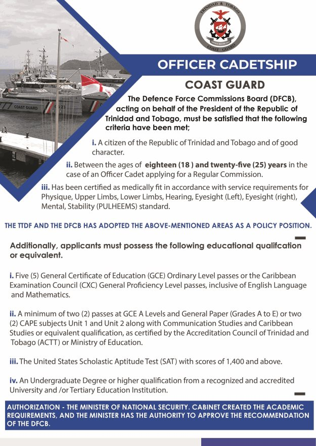 Trinidad and Tobago Coast Guard Jobs Officer Cadet Caribejob