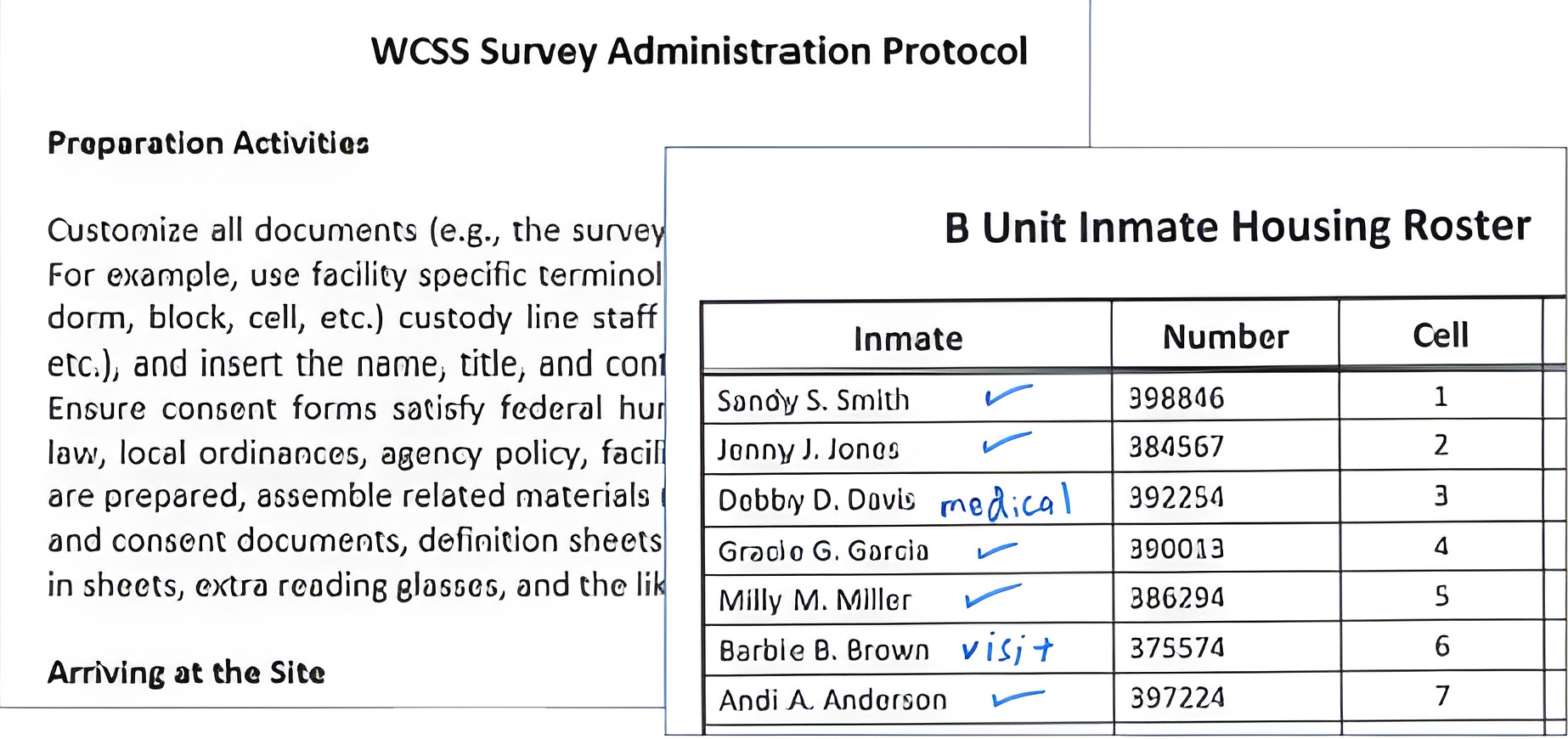 screenshots of survey preparation and checking activities